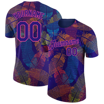 Custom Purple Pink 3D Pattern Design Feather Performance T-Shirt