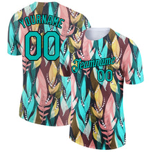 Загрузить изображение в средство просмотра галереи, Custom Aqua Black 3D Pattern Design Tropical Palm Leaf Performance T-Shirt