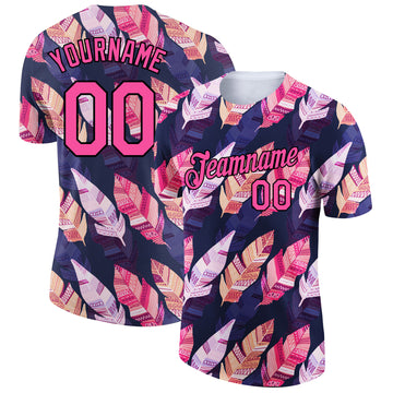 Custom Black Pink 3D Pattern Design Tropical Palm Leaf Performance T-Shirt