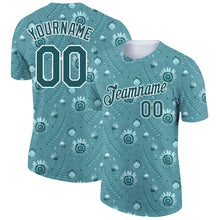 Charger l'image dans la galerie, Custom Teal White 3D Pattern Design Tropical Palm Leaf And Flower Performance T-Shirt