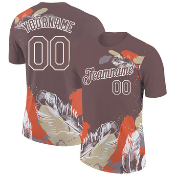 Custom Brown White 3D Pattern Design Feather Performance T-Shirt