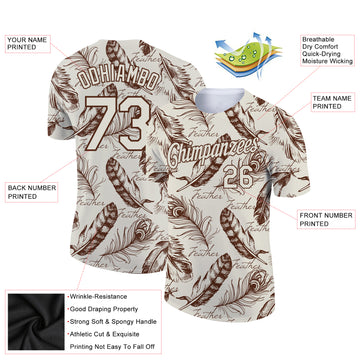 Custom Cream Brown 3D Pattern Design Feather Performance T-Shirt