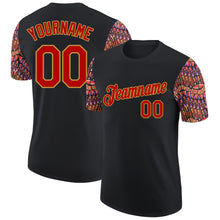 Загрузить изображение в средство просмотра галереи, Custom Black Red-Old Gold 3D Pattern Design Boho Style Performance T-Shirt