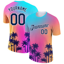 Загрузить изображение в средство просмотра галереи, Custom Purple Navy-White 3D Pattern Design Hawaii Palm Trees Performance T-Shirt
