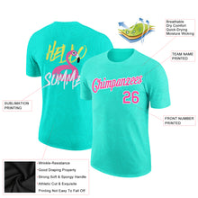 Laden Sie das Bild in den Galerie-Viewer, Custom Aqua Pink-White 3D Pattern Design Summer Holiday Hawaii Palm Leaves Performance T-Shirt