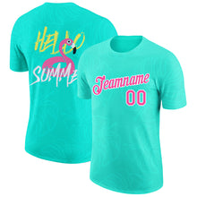 Laden Sie das Bild in den Galerie-Viewer, Custom Aqua Pink-White 3D Pattern Design Summer Holiday Hawaii Palm Leaves Performance T-Shirt