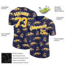 Load image into Gallery viewer, Custom Navy Gold-White 3D Pattern Design Tiger Performance T-Shirt