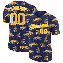 Load image into Gallery viewer, Custom Navy Gold-White 3D Pattern Design Tiger Performance T-Shirt