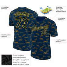 Load image into Gallery viewer, Custom Navy Gold 3D Pattern Design Tiger Performance T-Shirt