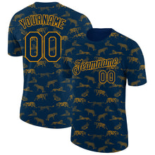 Load image into Gallery viewer, Custom Navy Gold 3D Pattern Design Tiger Performance T-Shirt