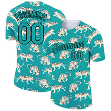 Load image into Gallery viewer, Custom Aqua Black 3D Pattern Design Tiger Performance T-Shirt