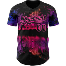 Загрузить изображение в средство просмотра галереи, Custom Black Pink 3D Pattern Design Hawaii Palm Trees Authentic Baseball Jersey