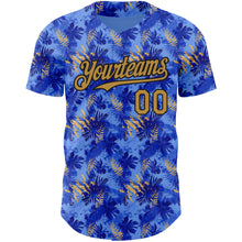 Загрузить изображение в средство просмотра галереи, Custom Light Blue Old Gold-Black 3D Pattern Design Tropical Hawaii Palm Leaves Authentic Baseball Jersey