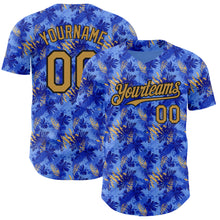 Загрузить изображение в средство просмотра галереи, Custom Light Blue Old Gold-Black 3D Pattern Design Tropical Hawaii Palm Leaves Authentic Baseball Jersey