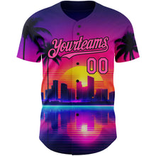 Загрузить изображение в средство просмотра галереи, Custom Purple Pink-Black 3D Miami Palm Trees City Edition Authentic Baseball Jersey