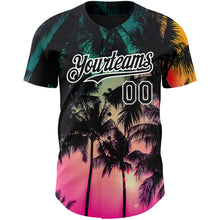 Загрузить изображение в средство просмотра галереи, Custom Pink Black-White 3D Pattern Design Hawaii Palm Trees Authentic Baseball Jersey