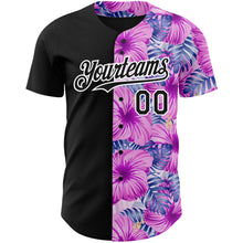 Laden Sie das Bild in den Galerie-Viewer, Custom Pink Black-White 3D Pattern Design Tropical Flower And Hawaii Palm Leaves Authentic Baseball Jersey