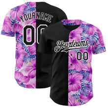 Laden Sie das Bild in den Galerie-Viewer, Custom Pink Black-White 3D Pattern Design Tropical Flower And Hawaii Palm Leaves Authentic Baseball Jersey