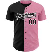 Load image into Gallery viewer, Custom Medium Pink Black-White 3D Pattern Design Tropical Hawaii Palm Leaves Authentic Baseball Jersey