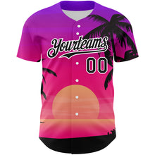 Загрузить изображение в средство просмотра галереи, Custom Purple Black-White 3D Pattern Design Beach Hawaii Palm Trees Authentic Baseball Jersey