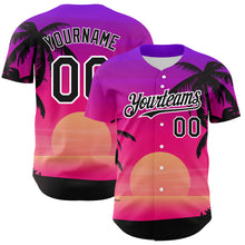 Загрузить изображение в средство просмотра галереи, Custom Purple Black-White 3D Pattern Design Beach Hawaii Palm Trees Authentic Baseball Jersey