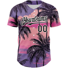 Загрузить изображение в средство просмотра галереи, Custom Purple Black-White 3D Pattern Design Beach Hawaii Palm Trees Authentic Baseball Jersey