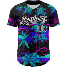 Загрузить изображение в средство просмотра галереи, Custom Black White 3D Pattern Design Beach Hawaii Palm Trees Authentic Baseball Jersey