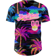 Загрузить изображение в средство просмотра галереи, Custom Black Pink-White 3D Pattern Design Beach Hawaii Palm Trees Authentic Baseball Jersey