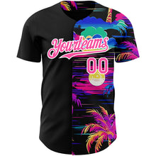 Загрузить изображение в средство просмотра галереи, Custom Black Pink-White 3D Pattern Design Beach Hawaii Palm Trees Authentic Baseball Jersey
