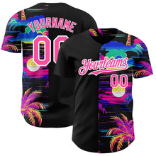 Загрузить изображение в средство просмотра галереи, Custom Black Pink-White 3D Pattern Design Beach Hawaii Palm Trees Authentic Baseball Jersey