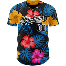 Загрузить изображение в средство просмотра галереи, Custom Black White 3D Pattern Design Tropical Flower And Hawaii Palm Leaves Authentic Baseball Jersey