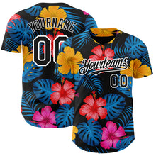Загрузить изображение в средство просмотра галереи, Custom Black White 3D Pattern Design Tropical Flower And Hawaii Palm Leaves Authentic Baseball Jersey