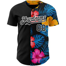 Загрузить изображение в средство просмотра галереи, Custom Black White 3D Pattern Design Tropical Flower And Hawaii Palm Leaves Authentic Baseball Jersey