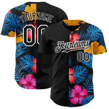 Загрузить изображение в средство просмотра галереи, Custom Black White 3D Pattern Design Tropical Flower And Hawaii Palm Leaves Authentic Baseball Jersey