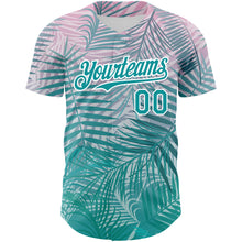 Загрузить изображение в средство просмотра галереи, Custom Teal White 3D Pattern Design Tropical Hawaii Palm Leaves Authentic Baseball Jersey