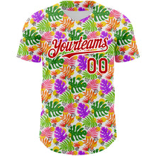 Загрузить изображение в средство просмотра галереи, Custom White Red 3D Pattern Design Tropical Hawaii Palm Leaves Authentic Baseball Jersey