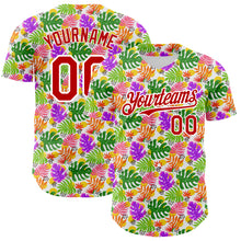 Загрузить изображение в средство просмотра галереи, Custom White Red 3D Pattern Design Tropical Hawaii Palm Leaves Authentic Baseball Jersey