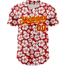Загрузить изображение в средство просмотра галереи, Custom Red Yellow 3D Pattern Design Tropical Hawaii Flower Authentic Baseball Jersey