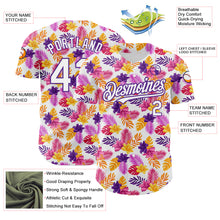 Загрузить изображение в средство просмотра галереи, Custom White Purple 3D Pattern Design Tropical Flower And Hawaii Palm Leaves Authentic Baseball Jersey