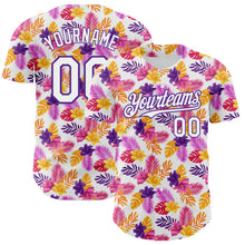 Загрузить изображение в средство просмотра галереи, Custom White Purple 3D Pattern Design Tropical Flower And Hawaii Palm Leaves Authentic Baseball Jersey