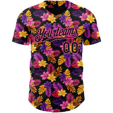 Загрузить изображение в средство просмотра галереи, Custom Black Pink 3D Pattern Design Tropical Flower And Hawaii Palm Leaves Authentic Baseball Jersey
