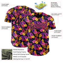 Загрузить изображение в средство просмотра галереи, Custom Black Pink 3D Pattern Design Tropical Flower And Hawaii Palm Leaves Authentic Baseball Jersey