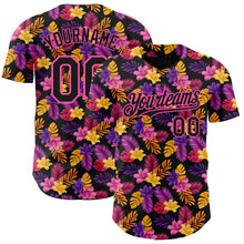 Загрузить изображение в средство просмотра галереи, Custom Black Pink 3D Pattern Design Tropical Flower And Hawaii Palm Leaves Authentic Baseball Jersey