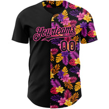 Загрузить изображение в средство просмотра галереи, Custom Black Pink 3D Pattern Design Tropical Flower And Hawaii Palm Leaves Authentic Baseball Jersey