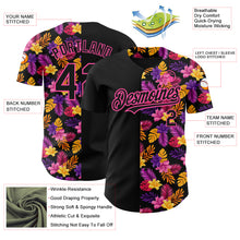 Загрузить изображение в средство просмотра галереи, Custom Black Pink 3D Pattern Design Tropical Flower And Hawaii Palm Leaves Authentic Baseball Jersey