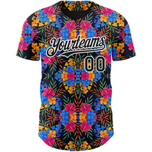 Загрузить изображение в средство просмотра галереи, Custom Black White 3D Pattern Design Tropical Flower And Hawaii Palm Leaves Authentic Baseball Jersey