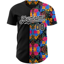 Загрузить изображение в средство просмотра галереи, Custom Black White 3D Pattern Design Tropical Flower And Hawaii Palm Leaves Authentic Baseball Jersey