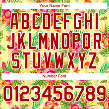 Load image into Gallery viewer, Custom Neon Yellow Red-White 3D Pattern Design Tropical Flower And Hawaii Palm Leaves Authentic Baseball Jersey