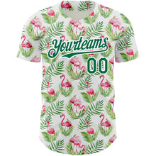 Charger l'image dans la galerie, Custom White Kelly Green 3D Pattern Design Tropical Hawaii Palm Leaves And Flamingo Authentic Baseball Jersey