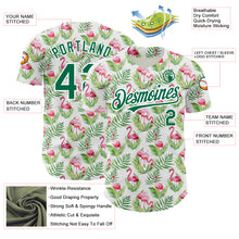 Charger l'image dans la galerie, Custom White Kelly Green 3D Pattern Design Tropical Hawaii Palm Leaves And Flamingo Authentic Baseball Jersey